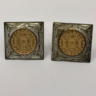 Vintage Sterling Silver Aztec Sun Calendar Cufflinks 2x2cm 13.4g (F2) W#660