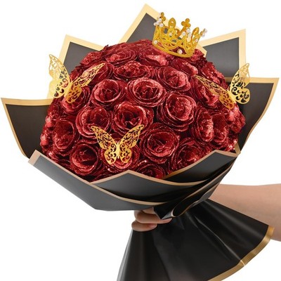 36 Plus 20 Glitter Roses Bouquet Red White, DIY Fake Flowers Initials Craft