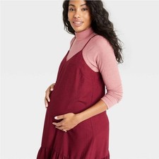 The nines by hatch XS maroon satin sleeveless maternity dress tiered skirt midi