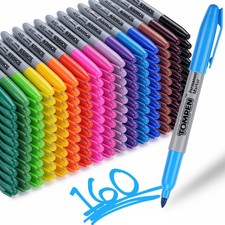 Permanent Markers,Fine Tip,160 Pack Bulk,16 Assorted Multicolor Colors,Waterp...