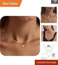 Stunning Dainty Layered Chain 14k Gold Plated CZ Necklace for Special Occasions
