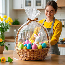 Large Cello/Cellophane Bags,30x 40 Inches Clear Basket Bags OPP Plastic Cello...