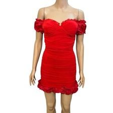 Shein Off The Shoulder Ruched Mini Dress 4 Red Ruffle Valentines Day Coquette