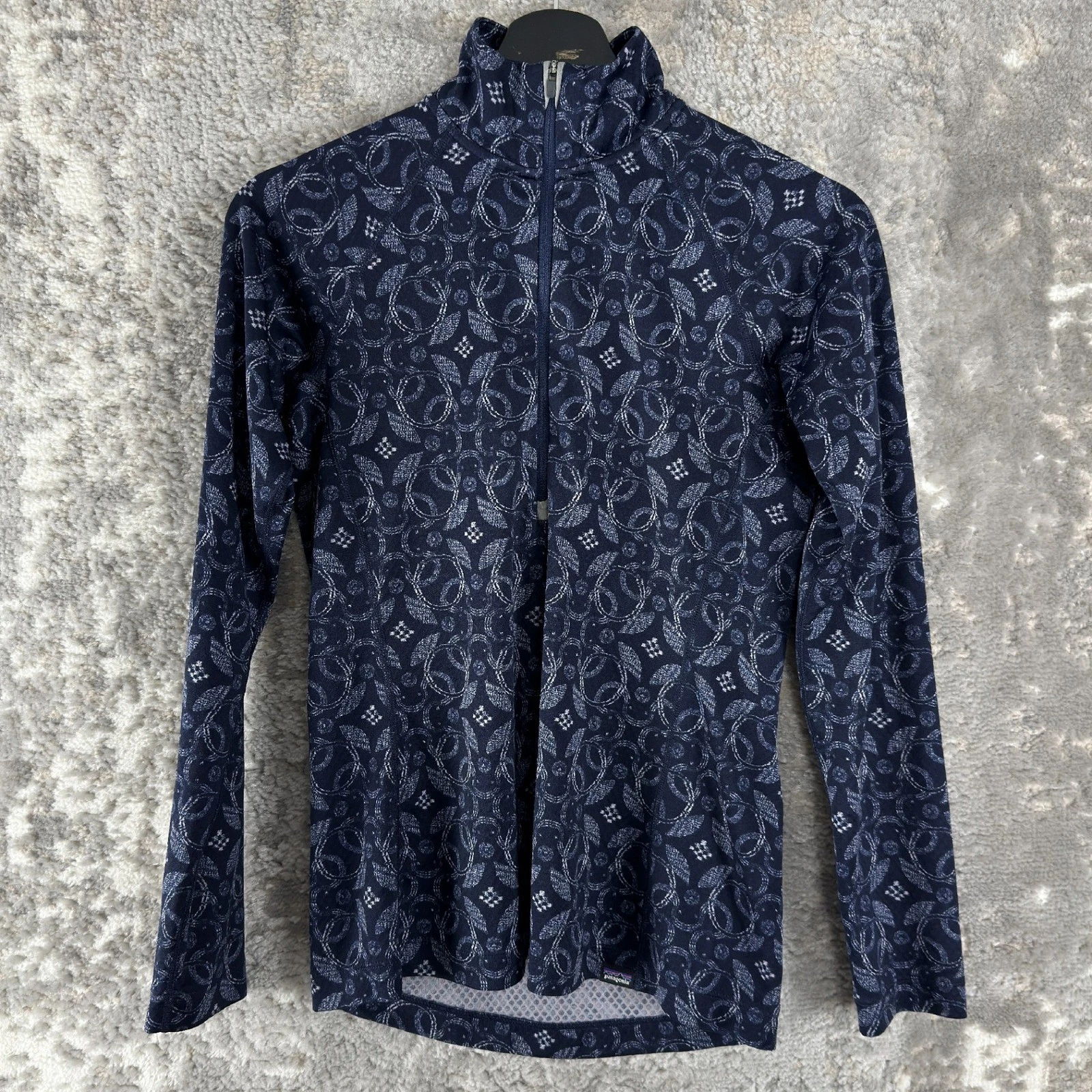 Patagonia Sz S Capilene Midweight Base Layer Zip Neck Top Blue Long Sleeve Women