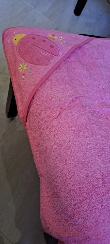 14-Soft Pink Baby Hooded Towel with Cute Ladybug Embroidery - Image 3 of 4