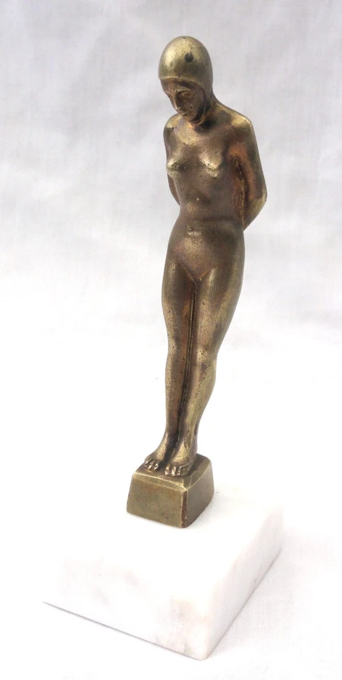 Statuette de baigneuse ancienne Art déco en bronze - ht 12 cm - Photo 1/4