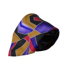 90s Vintage Mens Necktie Geometric Silk Tie Purple Black Tan Handmade in Italy