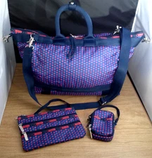 LeSportsac Weekender Travel Gym Bag 3 zipper pouch & Phone Case Polka Dot NWOT