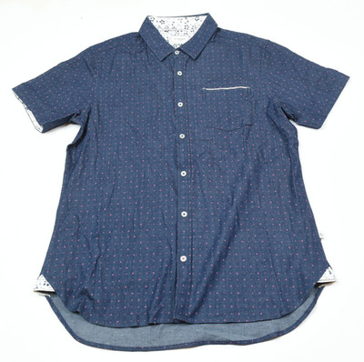 7 Diamonds Audio Tree Denim Stretch Shirt Mens Small Blue Short Sleeve Button-Up