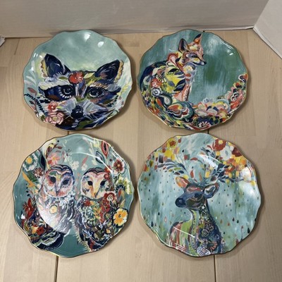 4 Anthropologie Starla Halfmann Animal Prints 8'' Plates Wall Hanging Art Plates 