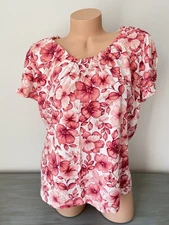 Studio Works Top Woman 1x Off Shoulder Floral boho Boat Pink Watercolor Cotton