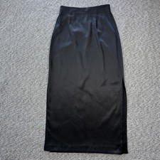 Vintage Black Satin Maxi Skirt High Waisted Side Slit Minimalist 90s Style 27W