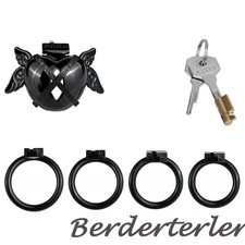 Sissy Chastity Cage Male CB Lock with 4 Rings Cage Pot Lid Lock Chastity Devices