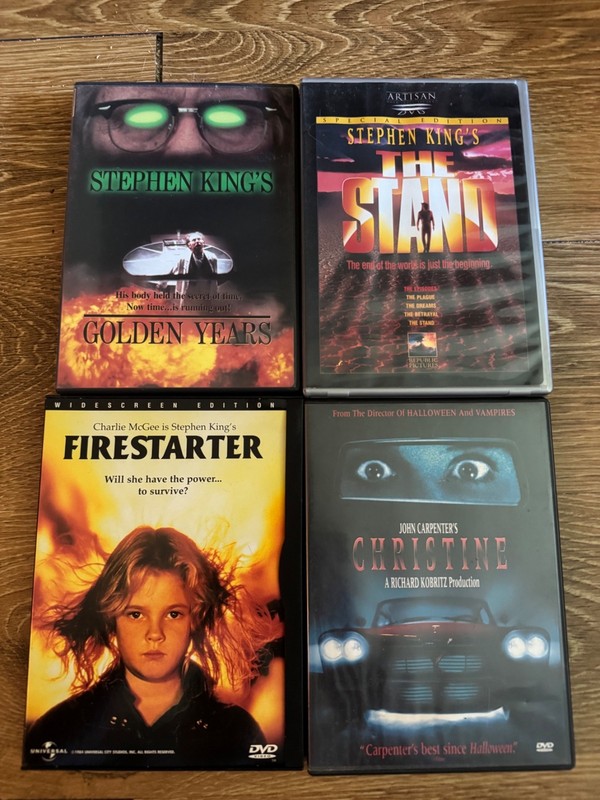 steven king dvd lot golden years, the stand, fire starter, christine