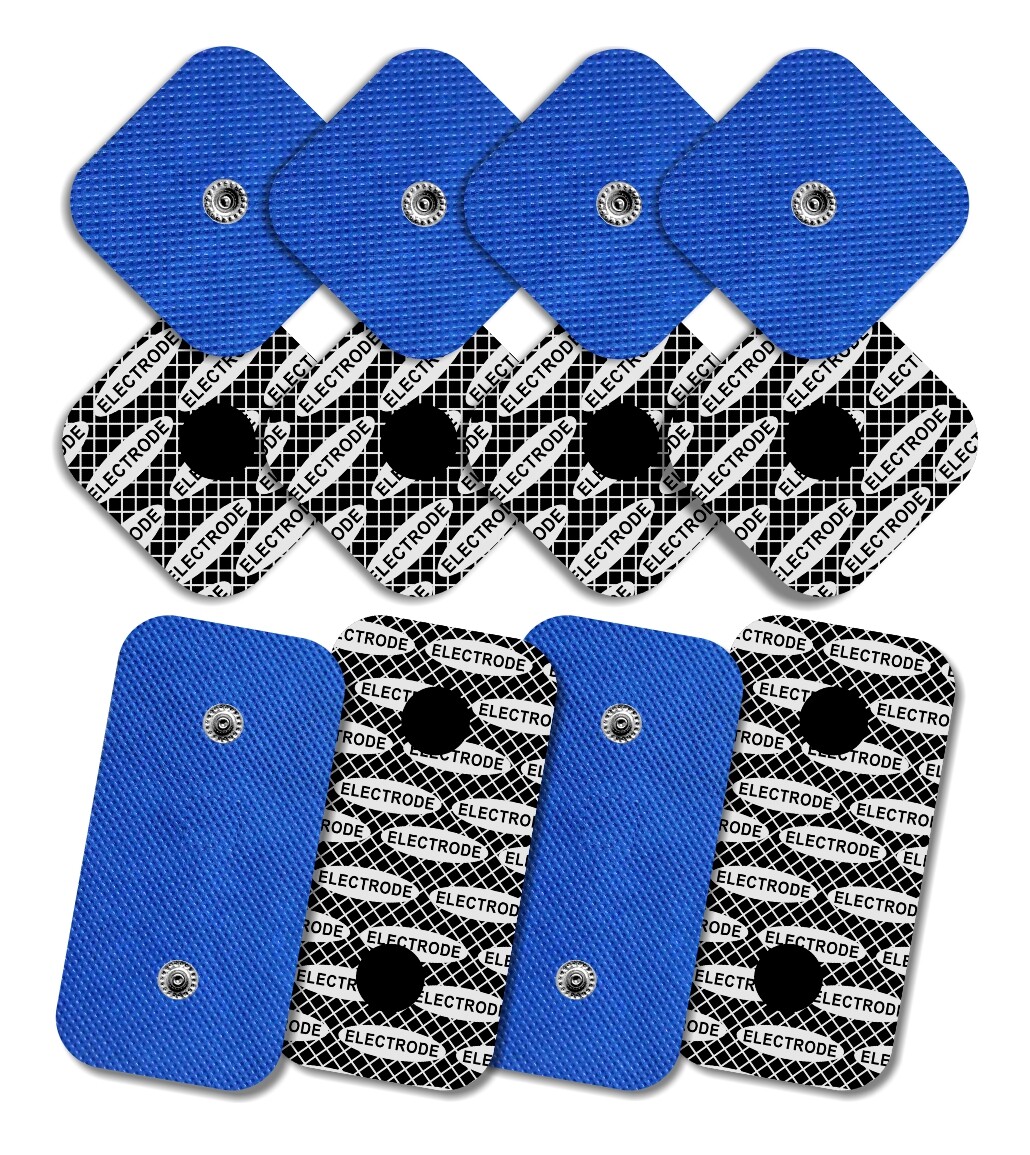 Elektroden für Compex mit Silber Muster (8 x 50x50 mm + 4 x 50x100mm mit 2 SNAP)