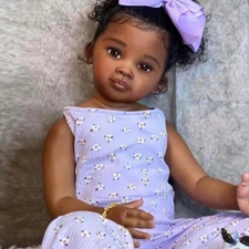 30" Reborn Baby Doll Toddler Girl Curly Hair Cloth Body Handmade Gift Black Skin