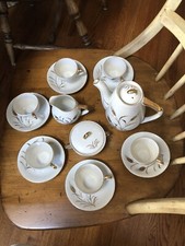 Vintage Japan Bone China Gold Plate Wheat Pattern 17 pc tea set Demitasse
