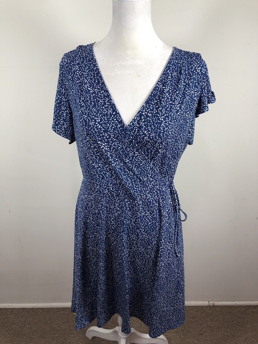 Kaileigh Arnett Faux Wrap Knit Womens Dress Size Large Blue