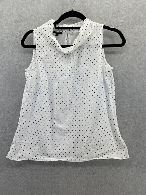 Talbots Women's Blouse Tank Top High Neck White Polka Dot Size