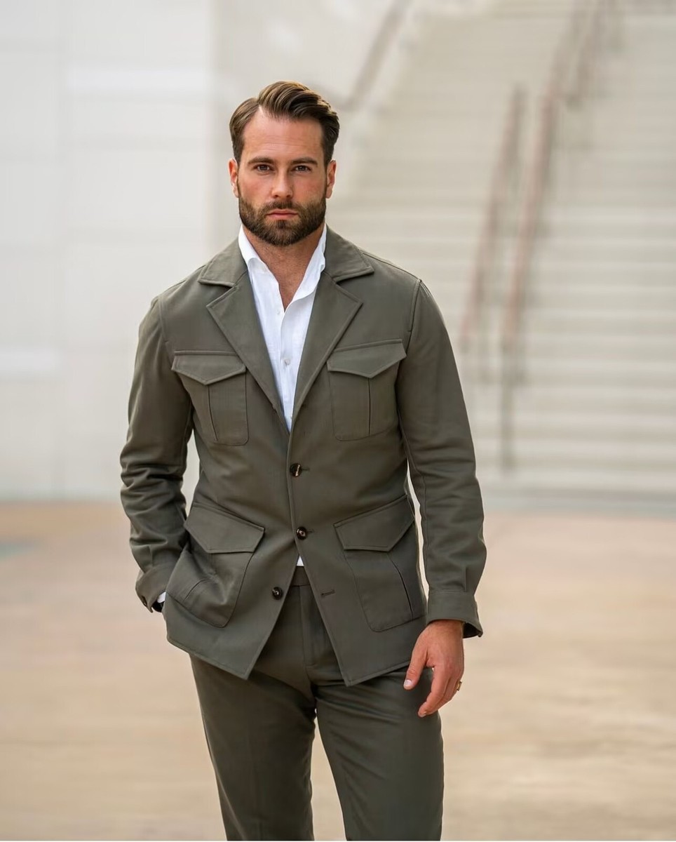 Vintage Men Safari Jackets 2 Pcs Four Pockets Casual Outdoor