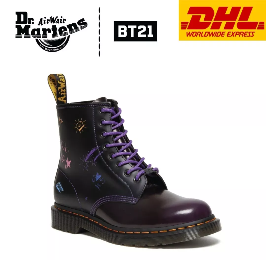 NEW DR Martens BT21 BTS Official 1460 Purple & Black Leather Boots US WOMEN 6-12
