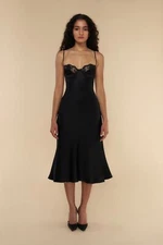 Mirror Palais Ballet $995 Silk Midi Slip Dress Black Women's Medium