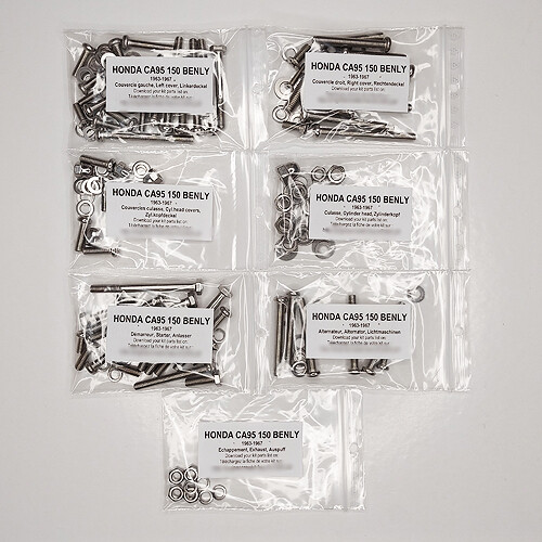 Kit visserie moteur inox anti-rouille pour Honda C95 CA95 Benly 1963-1967