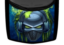 Music Alien Headphones Truck Hood Wrap Vinyl Car Graphic Decal Yellow Blue