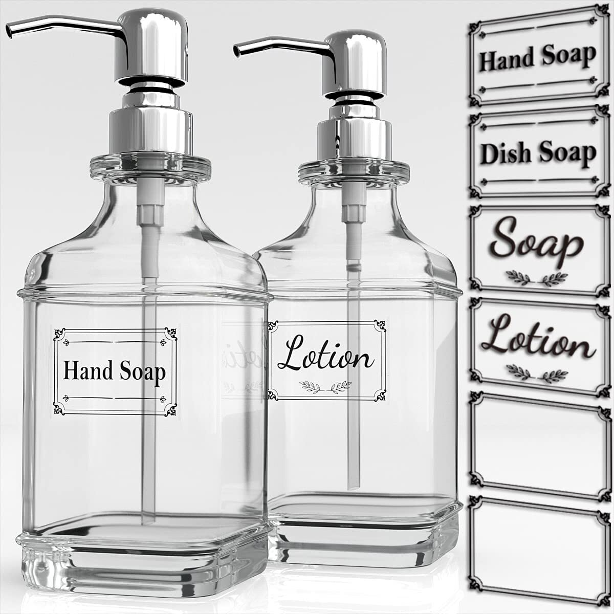 Soap Dispenser - 2 Pack 18 Oz Antique Design Thick Glass Hand Soap Dispensers...-image