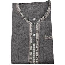 Men Moroccan Grey Short Sleeves Thobe Jubba Kandora Dishdasha