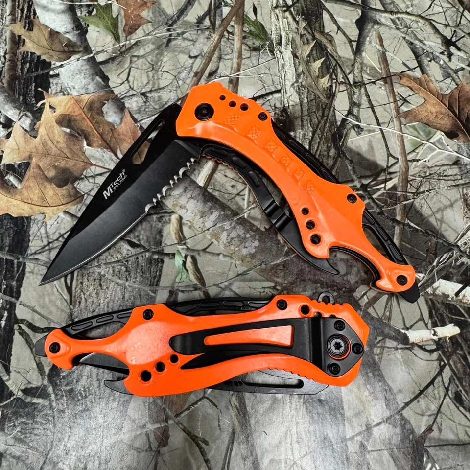 ¡Navaja de bolsillo táctica para exteriores naranja neón hoja dentada asistida por resorte M-Tech! Foto 4 de 4