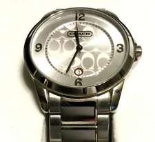 RARE COACH SIGNATURE WATCH Polished Stainless Steel w/ Silver Dial Swiss Quartz
