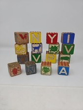16 Vintage Assorted Wooden Letter  Picture Children's Blocks 4 Smaller Sizes