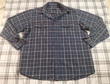 Izod Mens Long Sleeve Collared Button Shirt Plaid Flannel Size Large Blue w/ tan