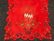 Red Christmas Embroidered Embroidery Poinsettia Candle Cutwork Placemat Runner