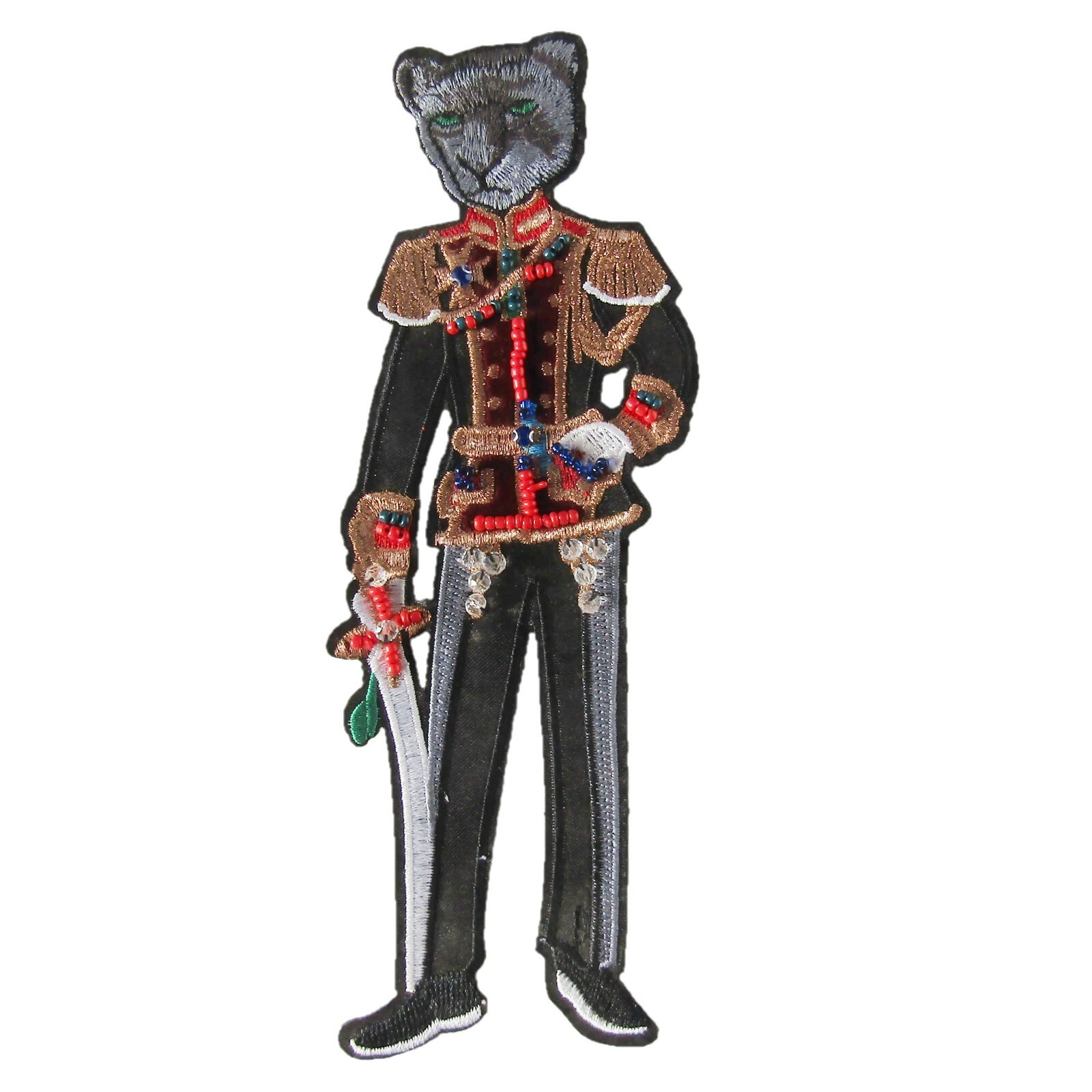 Royal Cat Embroidered Iron-On Patch 20x7cm with Beaded Detail P624