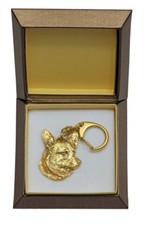 Welsh Corgi - Gold Plated Keychain With A Dog, Box Art Dog DE
