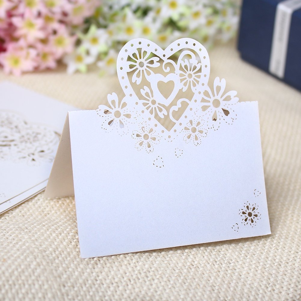 20x Cuore segnaposto BIANCO PERLATO bomboniera laser matrimonio biglietto inviti
