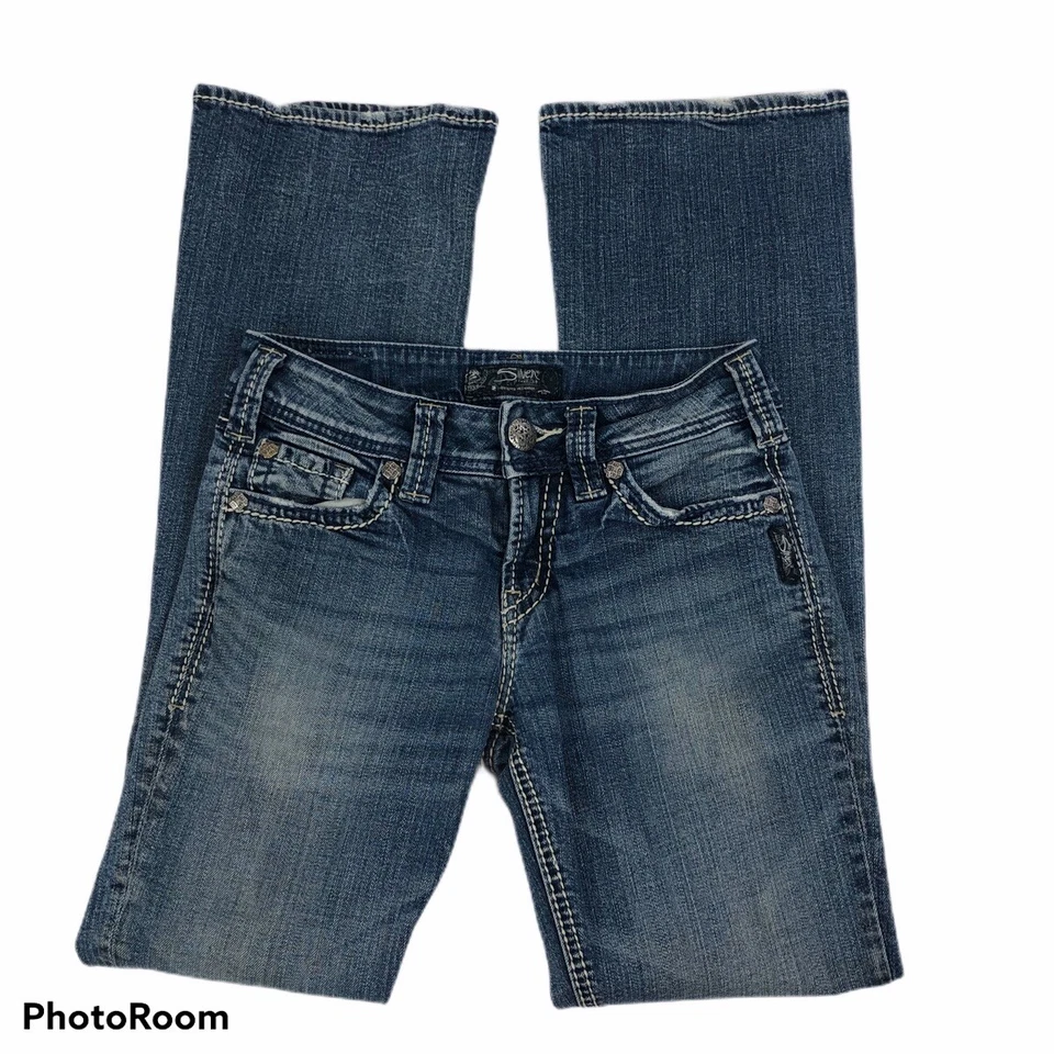 SILVER Women’s Blue Jeans Sz 2 (25) SUKI SURPLUS Distressed Ripped 99% Cotton - Image 3 of 4