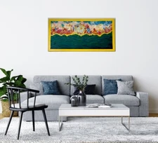 42' x 75' "spiraling sunset" over mountains painting 