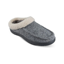 HAGGAR Men's Boiled Wool Fleece-Lined Sherpa Slippers, Grey, Large 9.5-10.5 