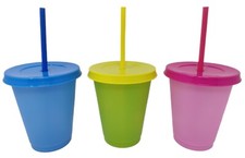 Plastic Colour Changing Large Tumblers with Straw Reusable Screw Lid Kids Party