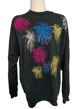 tee dees vintage black fireworks print metallic long sleeve sweater Large