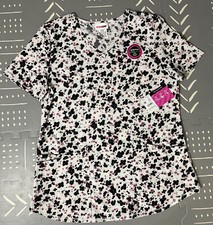 Scrubstar Women s Size Small Cheetah Floral Bloom Scrub Top Black Pink White