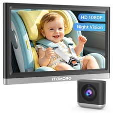 Silver Black 1080P Baby Car Camera Monitor 940NM IR Night Vision 360 Rotate