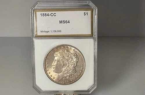 1884 CC Morgan silver dollar-BU, PCI 9 digit code, RARE light toning