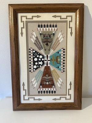 Navajo Sand Bild Künstler signiert Kunstwerk Indianer 18,5 x 12,5 Zoll