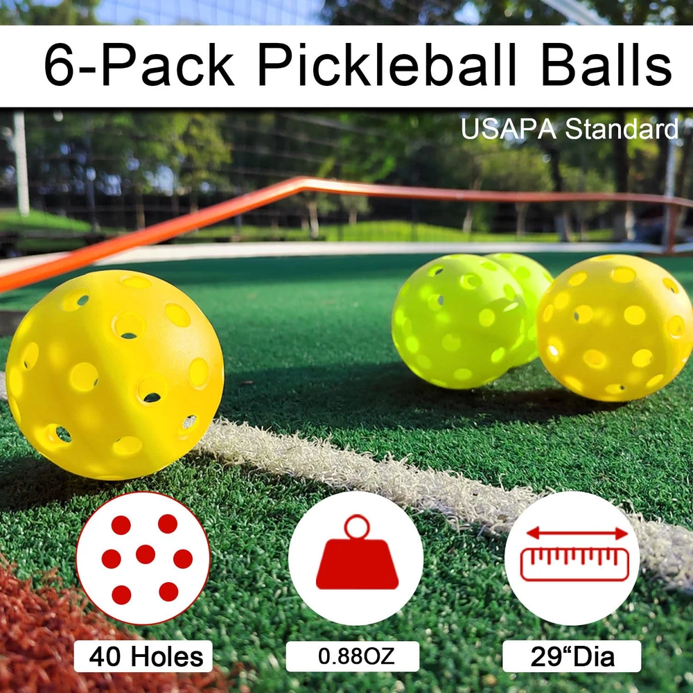Pickleball Nets Set with 4 Fiberglass Lightweight Pickleball Paddles, 6 Outdo...