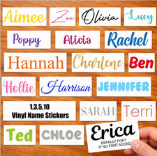 Personalised Vinyl Name Stickers 1,3,5,10 Wedding Lunchbox Water Bottle 50 Fonts