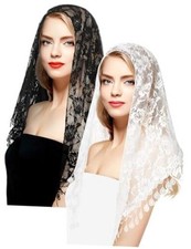 2 Pcs Mass Veil Triangle Mantilla Cathedral Head Covering Chapel Black White